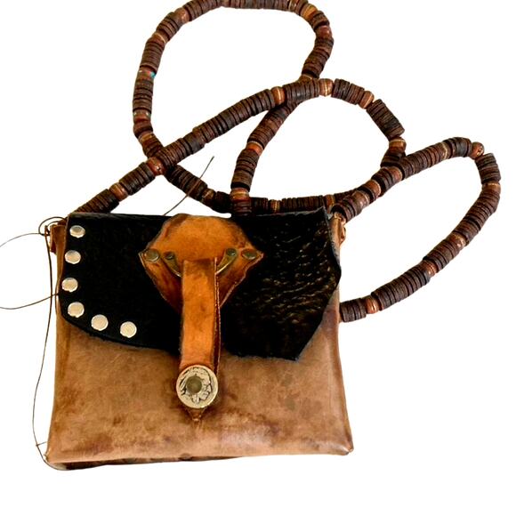 Vintage 1960s–70s Southwest Leather Crossbody Bag w/ Buffalo Nickel Closure - Picture 8 of 12